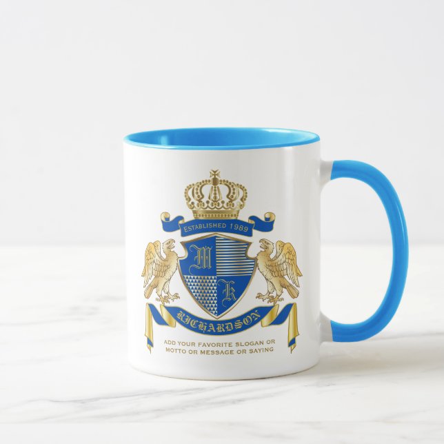 Make Your Own Coat of Arms Blue Gold Eagle Emblem Mug (Right)