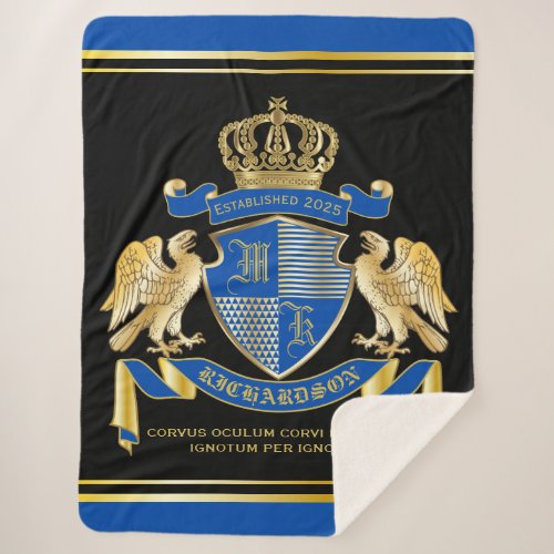 Make Your Own Coat of Arms Blue Gold Eagle Emblem Sherpa Blanket