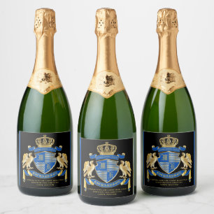 Make Your Own Coat of Arms Blue Gold Eagle Emblem Sparkling Wine Label
