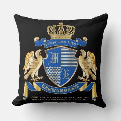 Make Your Own Coat of Arms Blue Gold Eagle Emblem Throw Pillow