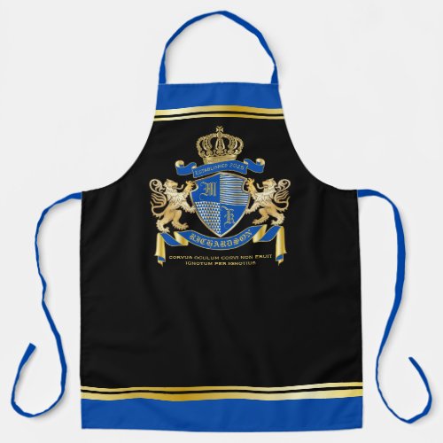 Make Your Own Coat of Arms Blue Gold Lion Emblem Apron