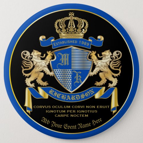 Make Your Own Coat of Arms Blue Gold Lion Emblem Button