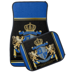 Make Your Own Coat of Arms Blue Gold Lion Emblem Car Floor Mat