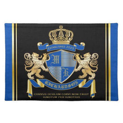 Make Your Own Coat of Arms Blue Gold Lion Emblem Cloth Placemat