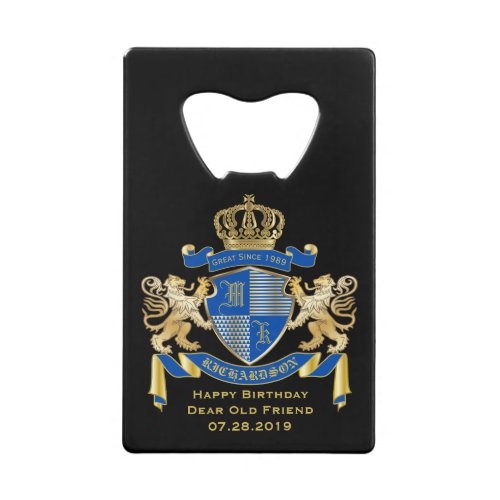 Make Your Own Coat of Arms Blue Gold Lion Emblem Credit Card Bottle Opener