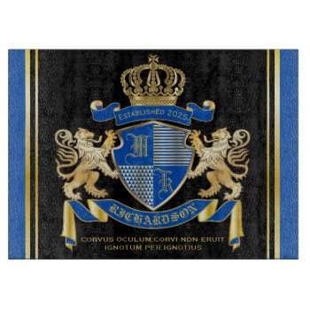 Make Your Own Coat Of Arms Blue Gold Lion Emblem Cutting Board by BCVintageLove at Zazzle