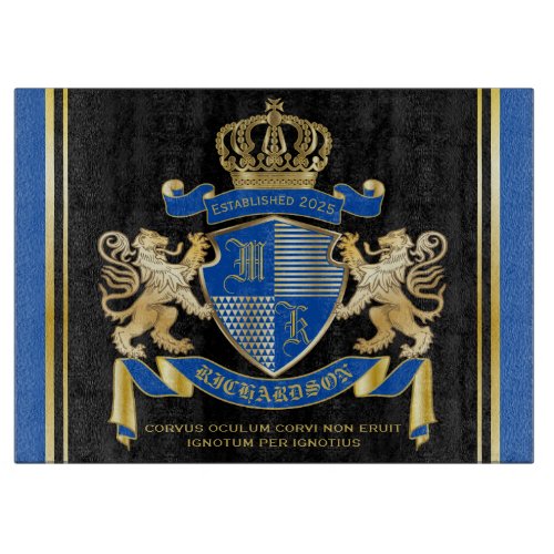 Make Your Own Coat of Arms Blue Gold Lion Emblem Cutting Board