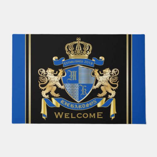 Make Your Own Coat of Arms Blue Gold Lion Emblem Doormat