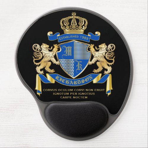 Make Your Own Coat of Arms Blue Gold Lion Emblem Gel Mouse Pad