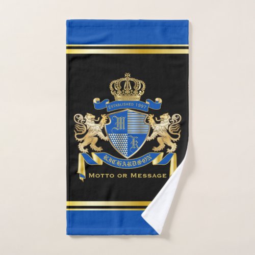 Make Your Own Coat of Arms Blue Gold Lion Emblem Hand Towel