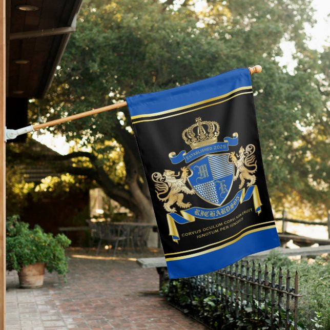 Make Your Own Coat of Arms Blue Gold Lion Emblem House Flag (In SItu)