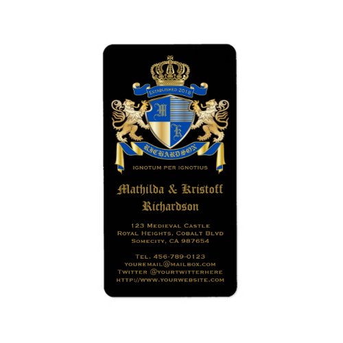 Make Your Own Coat of Arms Blue Gold Lion Emblem Label