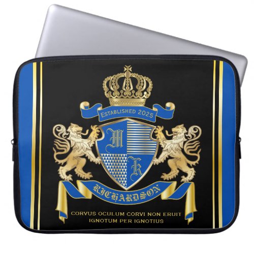 Make Your Own Coat of Arms Blue Gold Lion Emblem Laptop Sleeve
