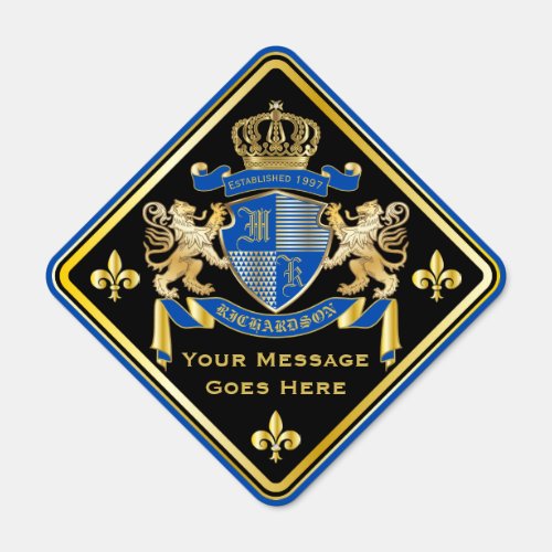 Make Your Own Coat of Arms Blue Gold Lion Emblem Metal Sign