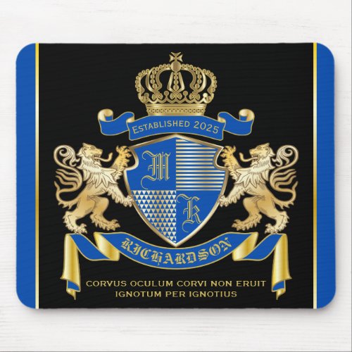 Make Your Own Coat of Arms Blue Gold Lion Emblem Mouse Pad