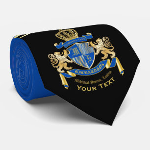Make Your Own Coat of Arms Blue Gold Lion Emblem Neck Tie