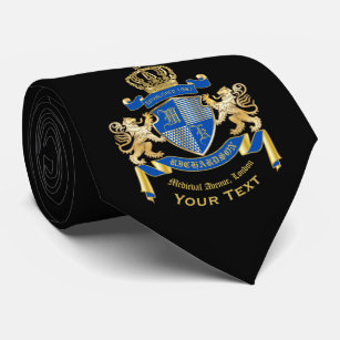 Make Your Own Coat of Arms Blue Gold Lion Emblem Neck Tie