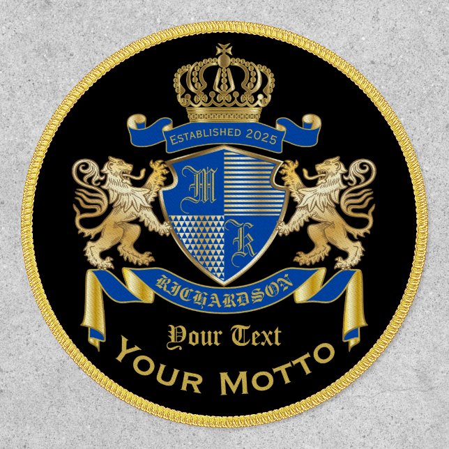 Make Your Own Coat of Arms Blue Gold Lion Emblem Patch (Front)