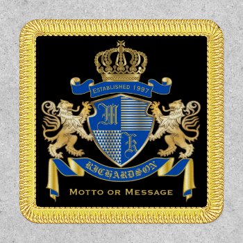 Make Your Own Coat Of Arms Blue Gold Lion Emblem Patch by BCVintageLove at Zazzle