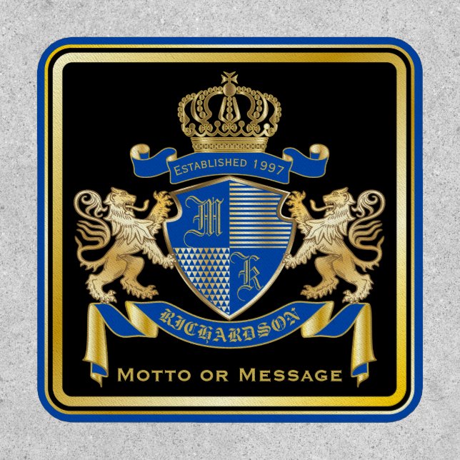 Make Your Own Coat of Arms Blue Gold Lion Emblem Patch (Front)