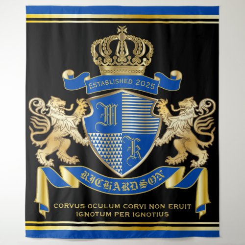 Make Your Own Coat of Arms Blue Gold Lion Emblem Tapestry