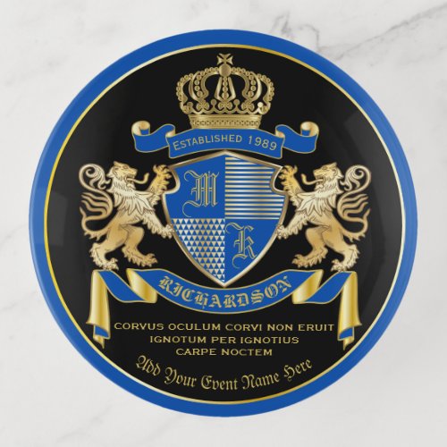 Make Your Own Coat of Arms Blue Gold Lion Emblem Trinket Tray