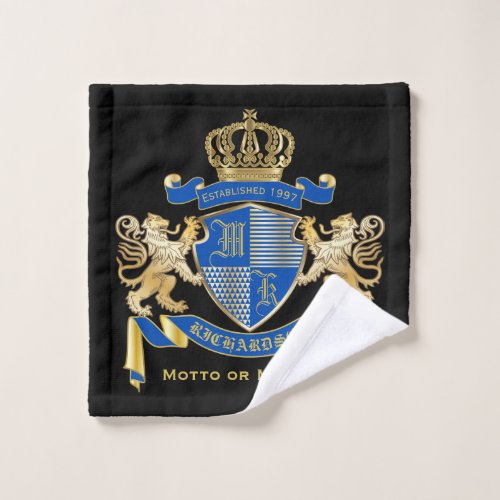 Make Your Own Coat of Arms Blue Gold Lion Emblem Wash Cloth