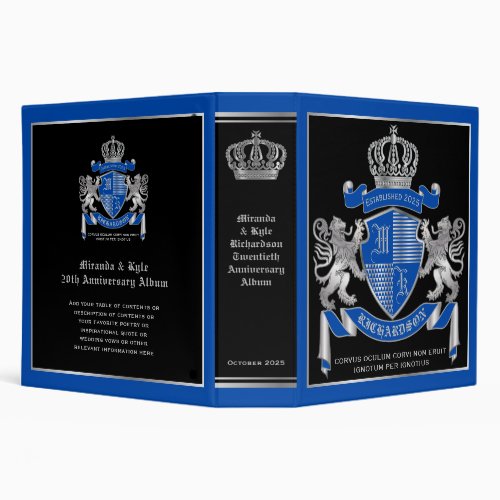 Make Your Own Coat of Arms Blue Silver Lion Emblem 3 Ring Binder