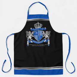 Make Your Own Coat of Arms Blue Silver Lion Emblem Apron