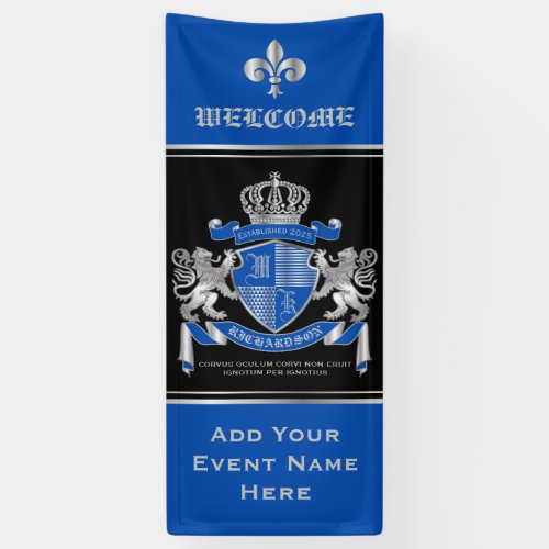 Make Your Own Coat of Arms Blue Silver Lion Emblem Banner