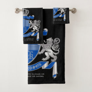 Make Your Own Coat of Arms Blue Silver Lion Emblem Bath Towel Set