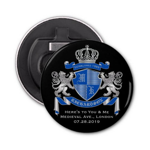 Make Your Own Coat of Arms Blue Silver Lion Emblem Bottle Opener