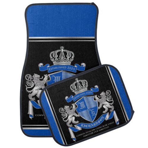 Make Your Own Coat of Arms Blue Silver Lion Emblem Car Floor Mat