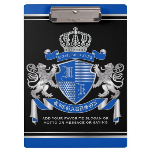 Make Your Own Coat of Arms Blue Silver Lion Emblem Clipboard