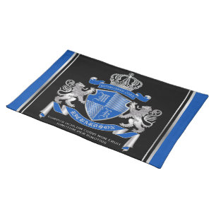 Make Your Own Coat of Arms Blue Silver Lion Emblem Cloth Placemat