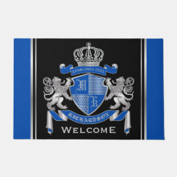 Make Your Own Coat of Arms Blue Silver Lion Emblem Doormat