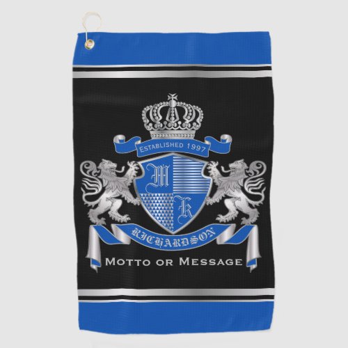 Make Your Own Coat of Arms Blue Silver Lion Emblem Golf Towel