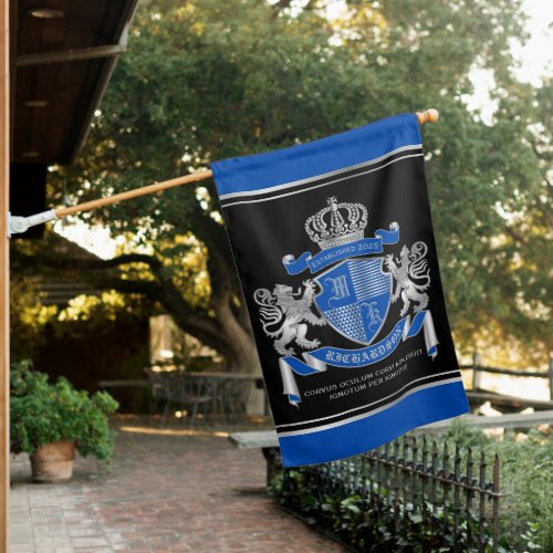 Make Your Own Coat of Arms Blue Silver Lion Emblem House Flag