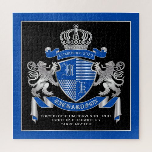 Make Your Own Coat of Arms Blue Silver Lion Emblem Jigsaw Puzzle