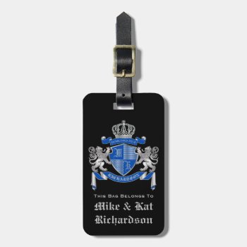 Make Your Own Coat Of Arms Blue Silver Lion Emblem Luggage Tag by BCVintageLove at Zazzle