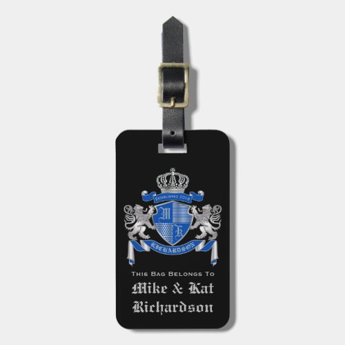 Make Your Own Coat of Arms Blue Silver Lion Emblem Luggage Tag