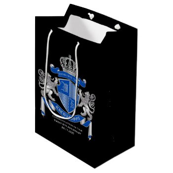 Make Your Own Coat Of Arms Blue Silver Lion Emblem Medium Gift Bag by BCVintageLove at Zazzle