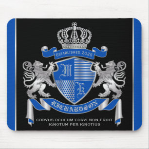 Make Your Own Coat of Arms Blue Silver Lion Emblem Mouse Pad