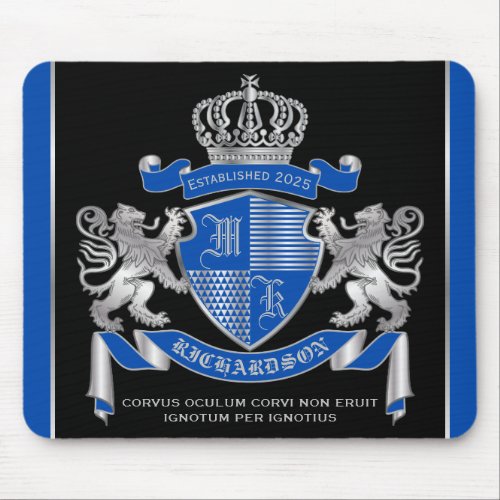 Make Your Own Coat of Arms Blue Silver Lion Emblem Mouse Pad