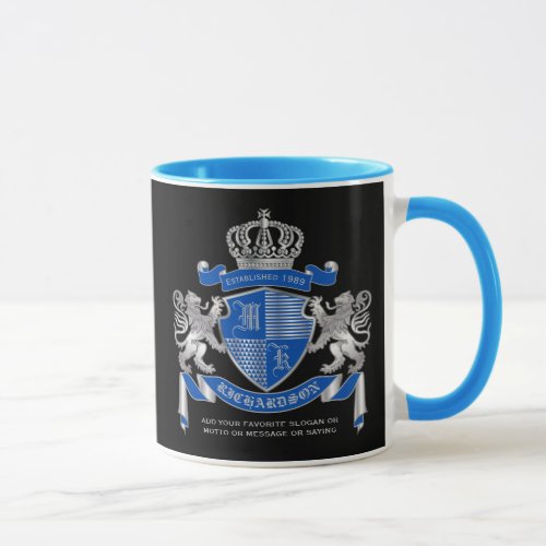 Make Your Own Coat of Arms Blue Silver Lion Emblem Mug