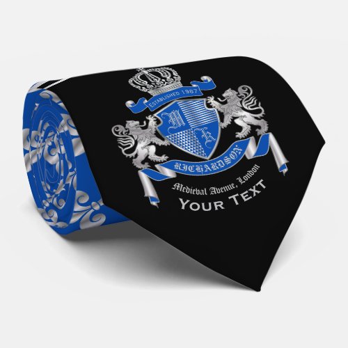 Make Your Own Coat of Arms Blue Silver Lion Emblem Neck Tie