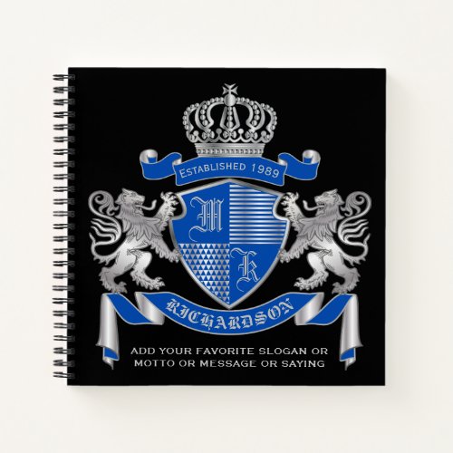 Make Your Own Coat of Arms Blue Silver Lion Emblem Notebook