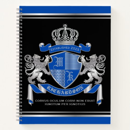 Make Your Own Coat of Arms Blue Silver Lion Emblem Notebook