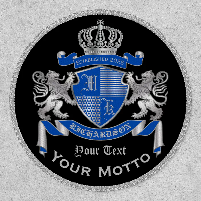 Make Your Own Coat Of Arms Blue Silver Lion Emblem Patch Zazzle Com