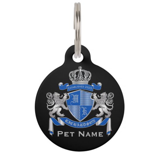 Make Your Own Coat of Arms Blue Silver Lion Emblem Pet ID Tag